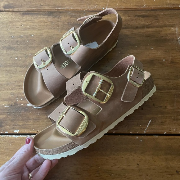 New Birkenstock Milano Big Buckle Cognac Tan Brown Leather Size 37 - Picture 1 of 9